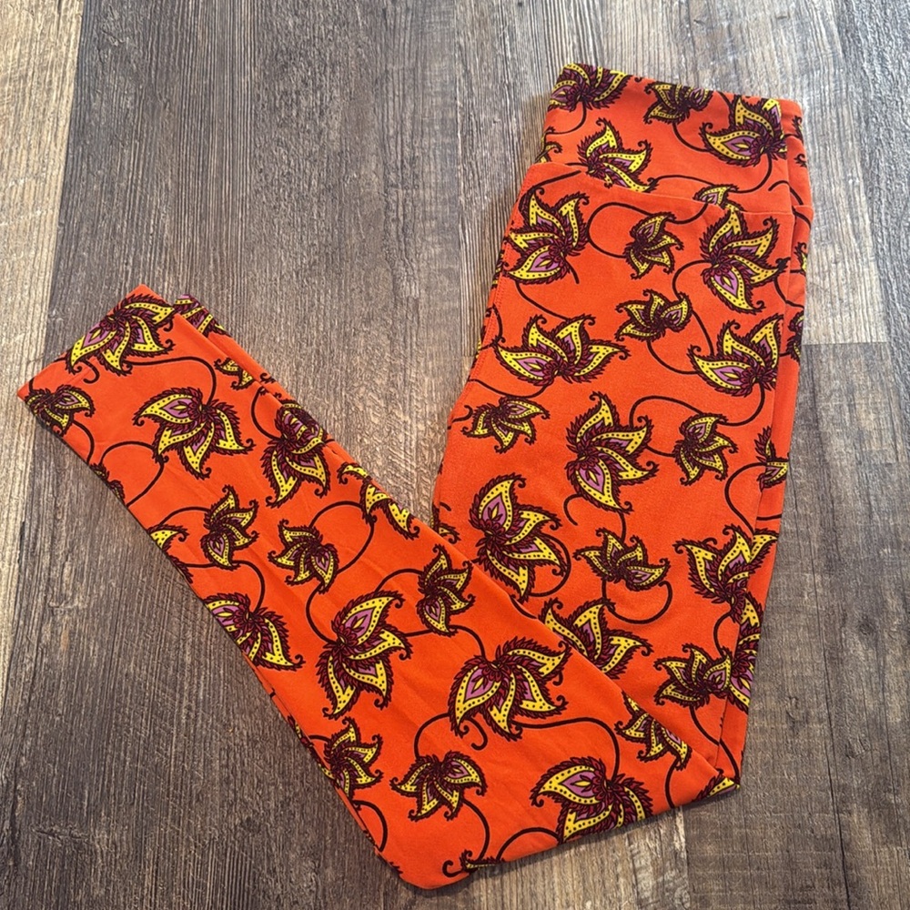 Lularoe OS Leggings Orange Floral Fall